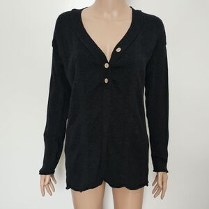 Free People Beach Venice knit sweatshirt Henley top black